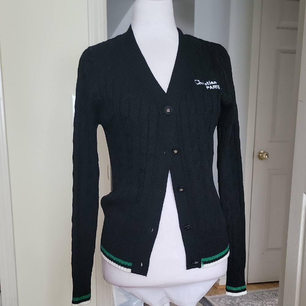 Be Inspired Black Cardigan with Green and White Details